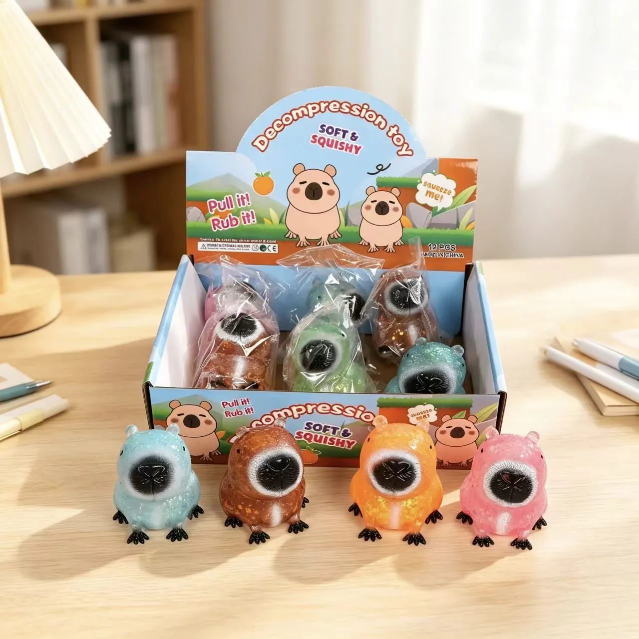 Giocattolo Squishy Capibara Cartone Animato Animale Antistress Con Riempimento di Maltosio in Polvere d'Oro Morbido TPR Giocattolo da Spremere per Adulti Bambini