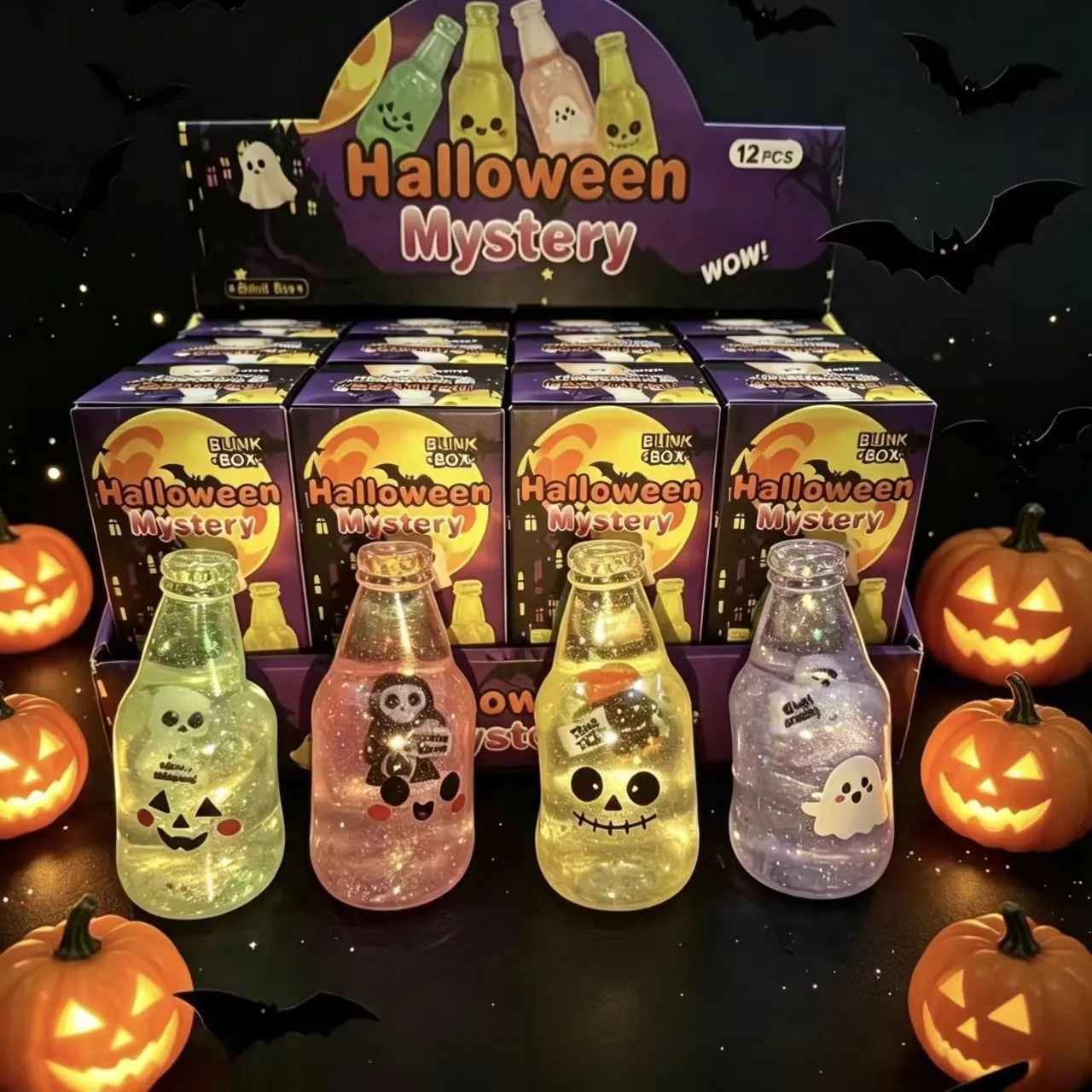 Halloween Mystery Blind Box Squishy Juguete Alivio Estrés Forma Botella Suave Con Purpurina Rebote Lento Diversión Fiesta