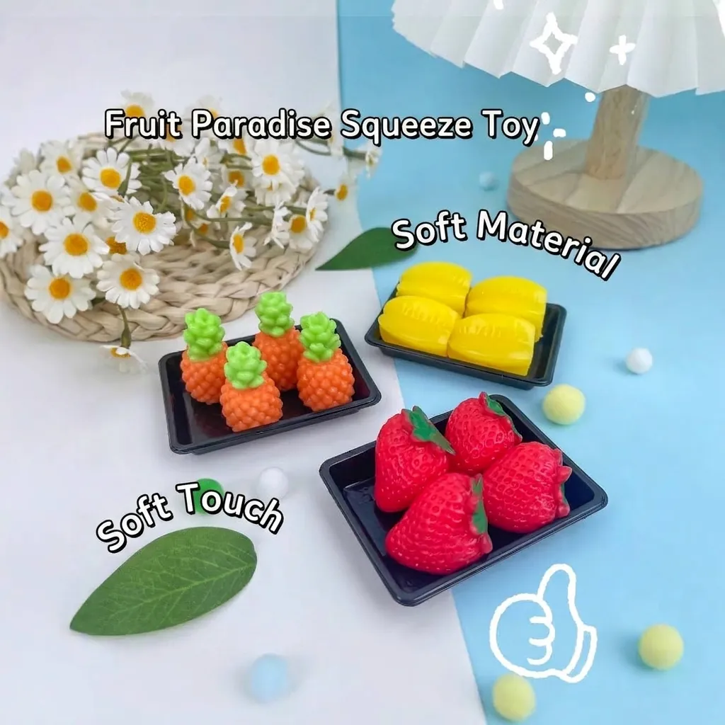 Jouet Squishy de Fruit de Simulation pour Soulager le Stress TPR Doux Fraise Mignonne Ananas Pêche Petits Jouets à Presser