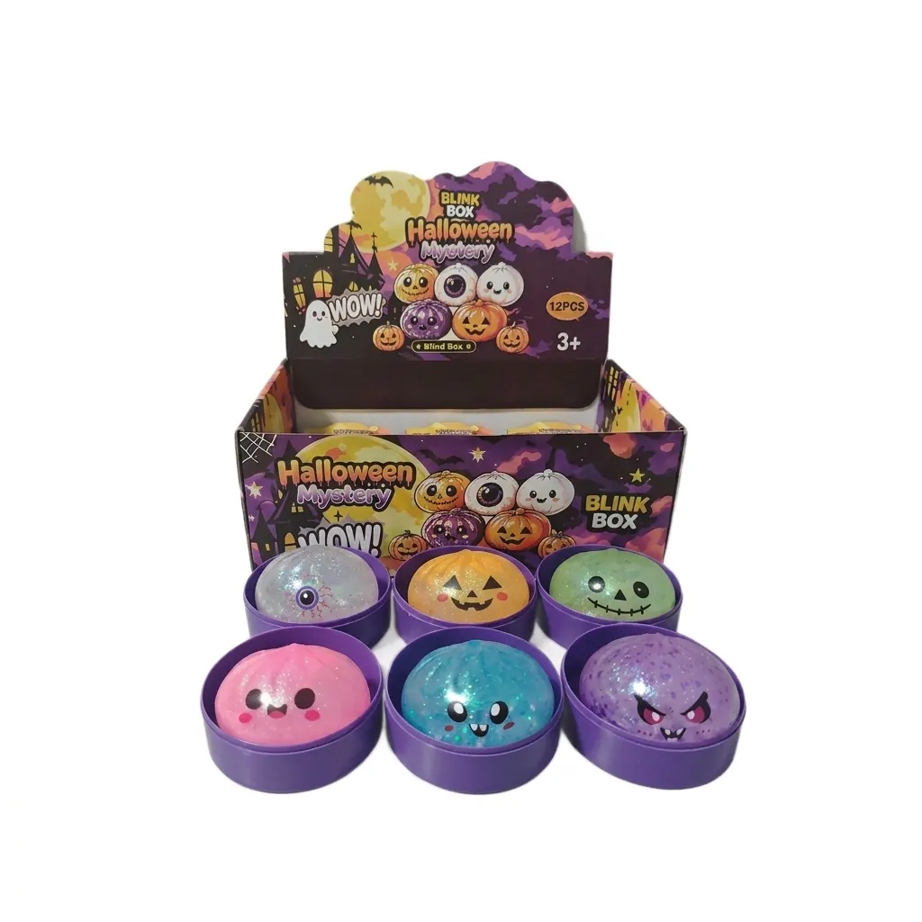 Halloween Squishy Toy Glitter Stress Relief Squeeze Toy Bun Shape Pumpkin Eyeball Ghost Pattern For Kids Adults Gift