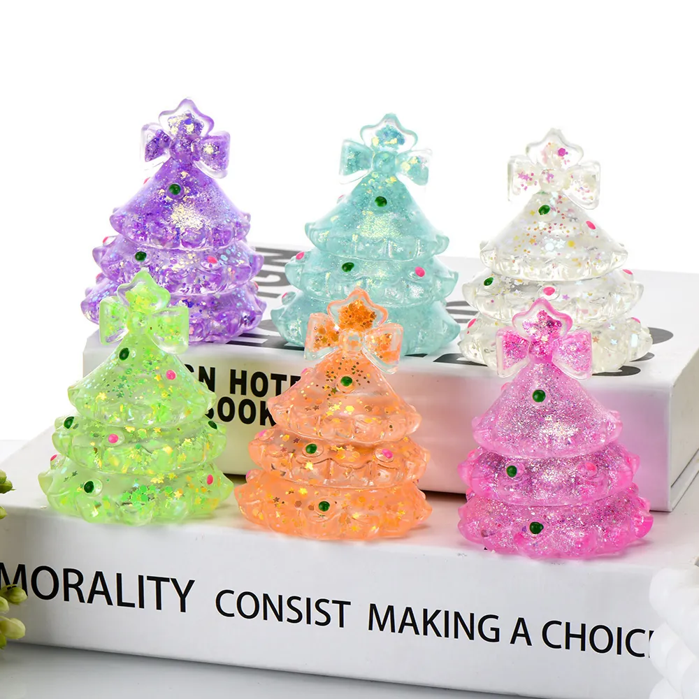 Christmas Tree Shape Squishy Stress Relief Toy TPR Maltose Slow Rebound Luminous Glitter Squeeze Toy For Kids Adults Gift