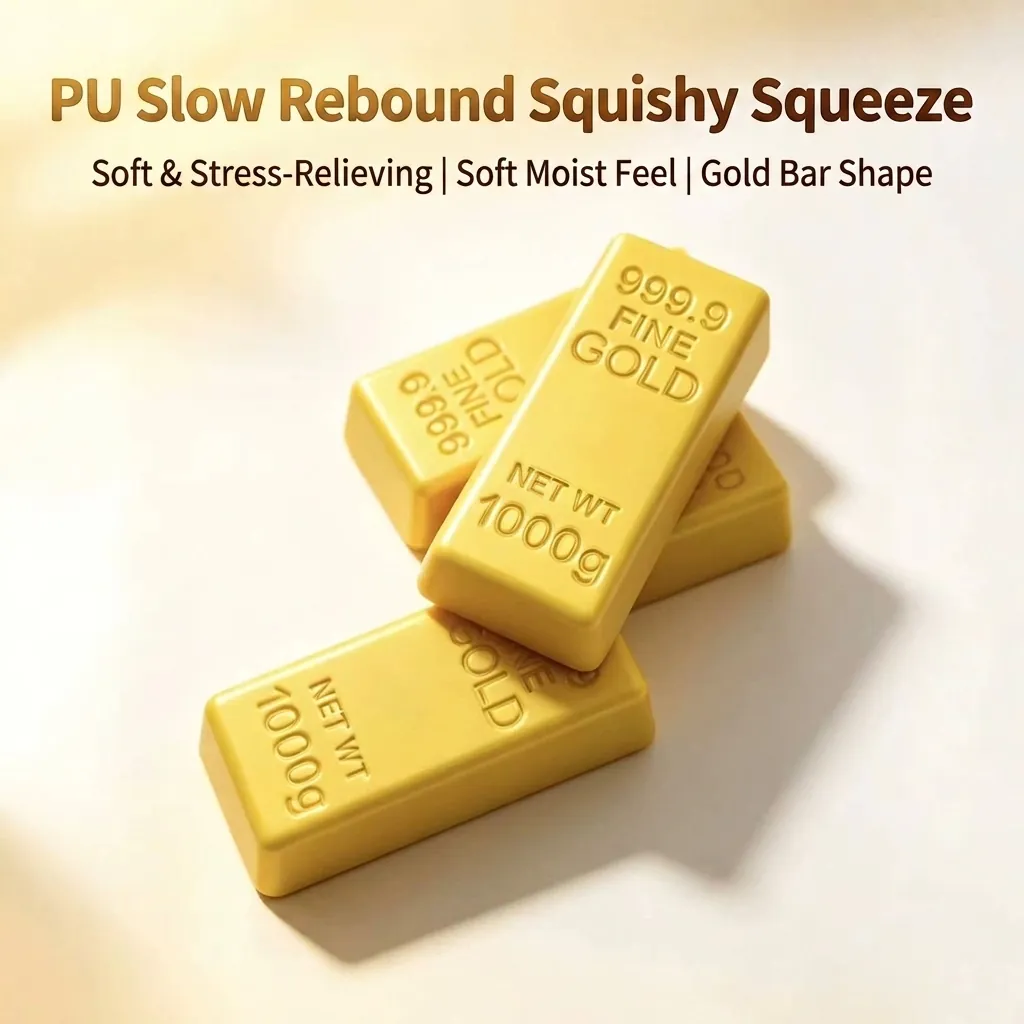 Simulation Gold Bar PU Squishy Toy Slow Rebound Stress Relief Toy Soft Fake Bullion Yellow Sensory Fidget Toy For Home Office Relaxation