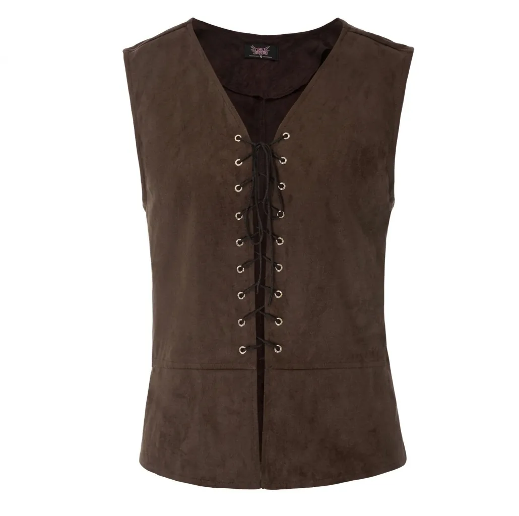Gothic Steampunk Lace-up Vest Renaissance Cosplay Costume Vintage Suede-Look Unisex Medieval Vests Top