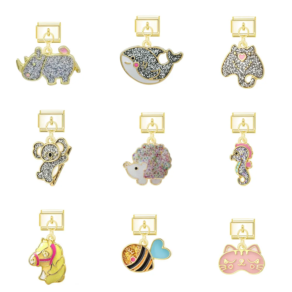 Pendentif Animal en Alliage Charms Modulaires Italiens Strass Émail Accessoires de Bijoux DIY Bracelet Pour Femme Fille Cadeau