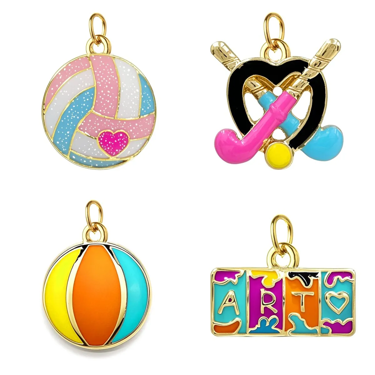 DIY Zinc Alloy Enamel Sport Style Pendants Volleyball Golf Ball Art Letter Charms For Keychain Jewelry Making Accessories
