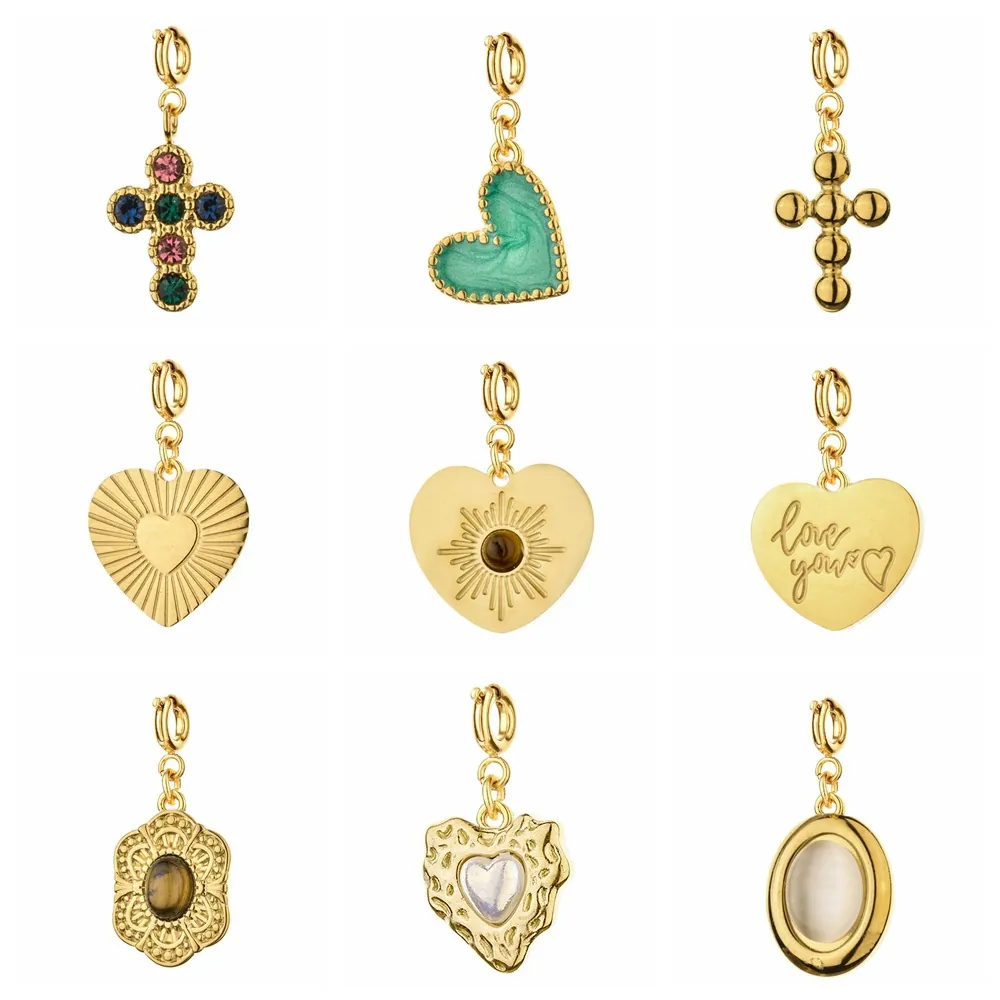 Colgantes Cruz Corazón Acero Inoxidable Dijes Esmalte Diamantes Imitación Piedra Ojo de Tigre Natural Para Hacer Joyas Pulseras