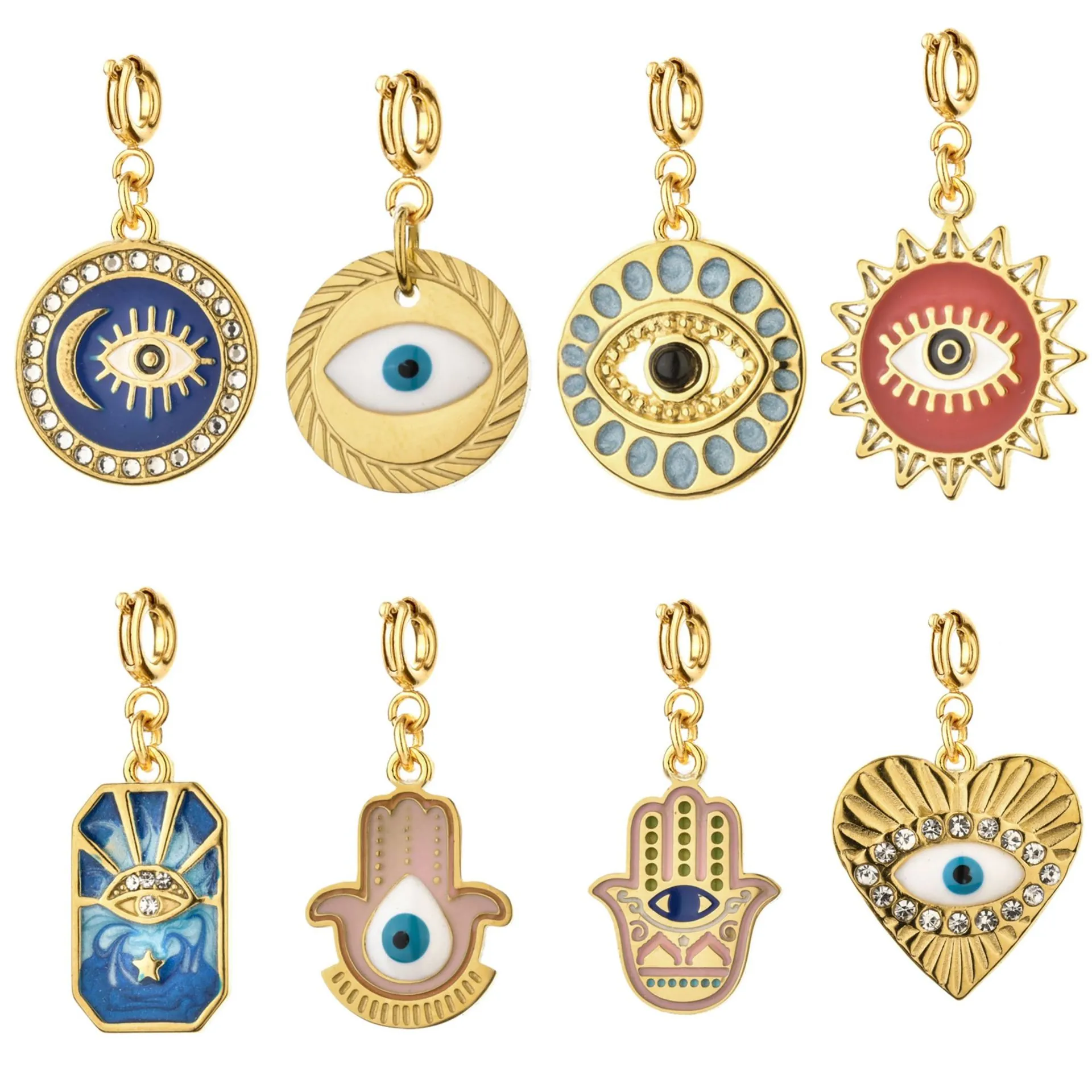 Edelstahl Böses Auge Tarotkarte Anhänger Emaille Tropföl Strass Charms Für DIY Halskette Armband Herstellung Retro Schmuckzubehör