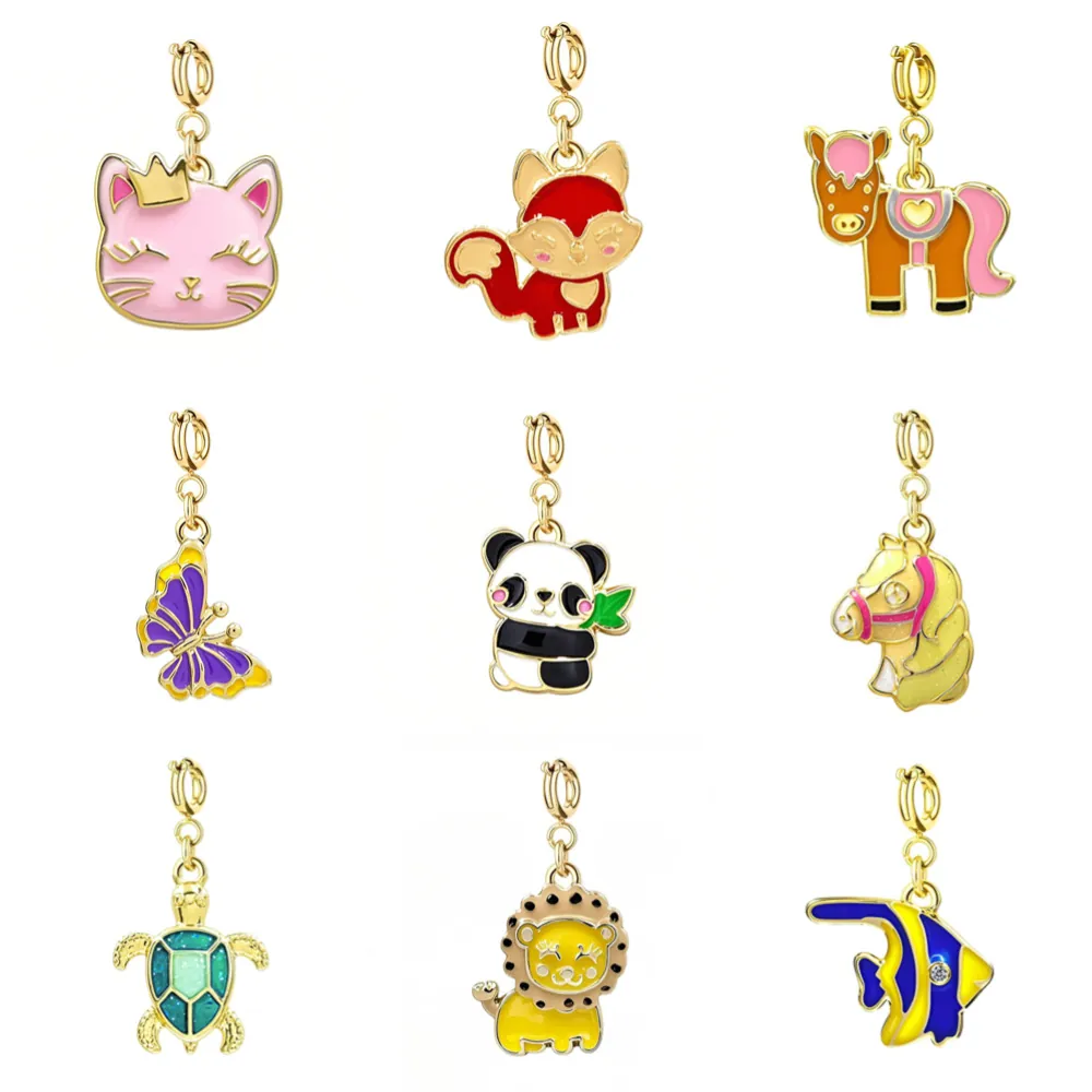 Breloques en Émail en Alliage de Zinc Animaux pour DIY Fabrication de Bijoux Panda Chat Renard Lion Tortue Pendentifs pour Bracelets Colliers