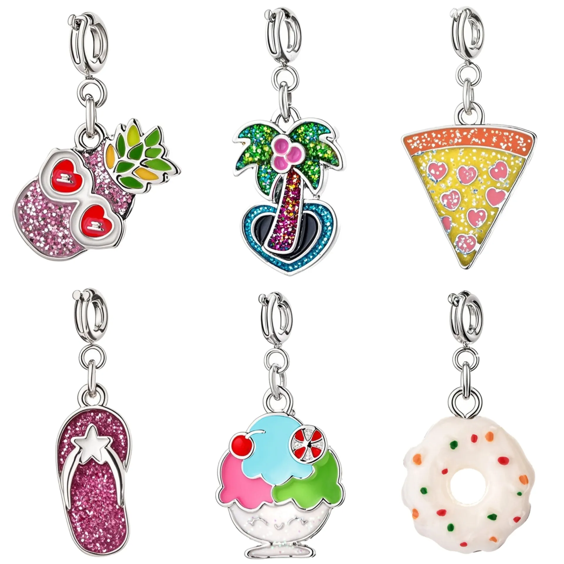 DIY Zinklegierung Emaille Charms Urlaubsstil Pizza Donut Ananas Kokospalme Anhänger Für Halskette Armband Schmuckherstellung Geschenk