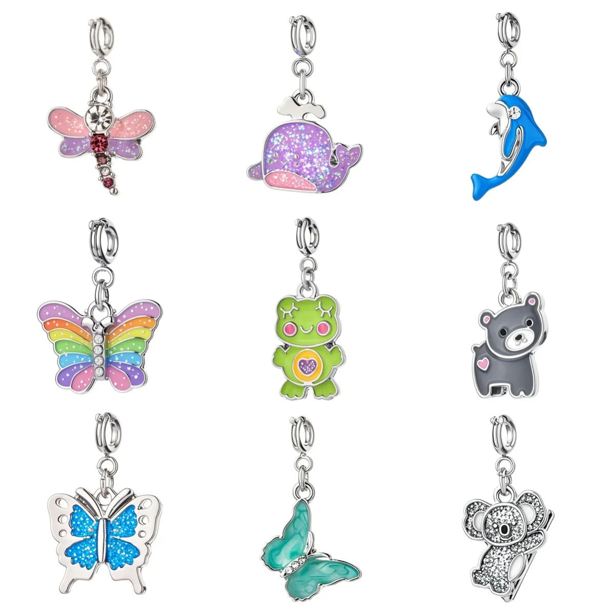 DIY Alloy Animal Charms Stainless Steel Bracelet Kit For Kids Jewelry Making Rhinestone Enamel Pendants Butterfly Frog Dragonfly Koala Dolphin Whale