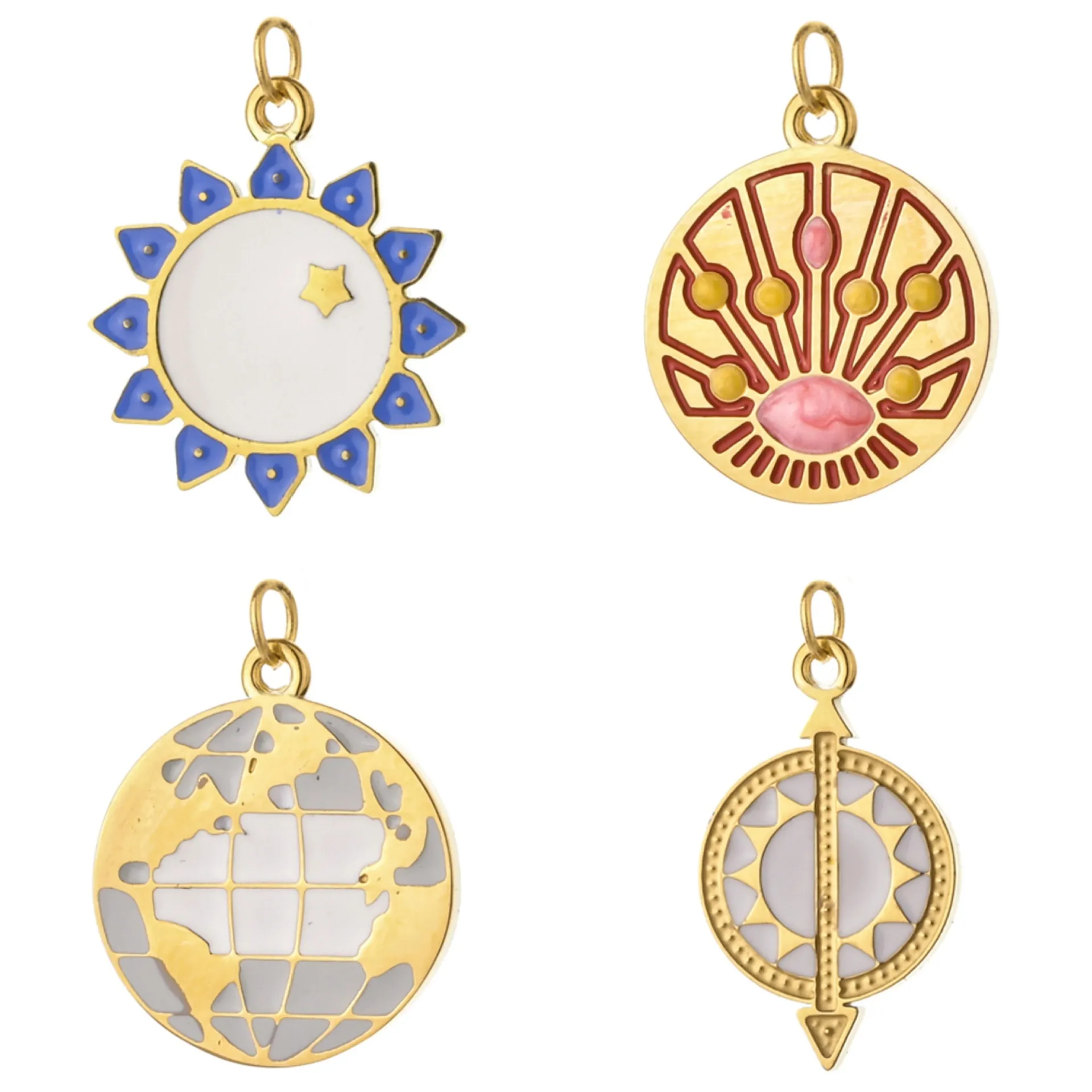 Stainless Steel Round Charm Enamel Sun Globe Compass Eye Pendant For Necklace Bracelet DIY Jewelry Making Accessories For Women