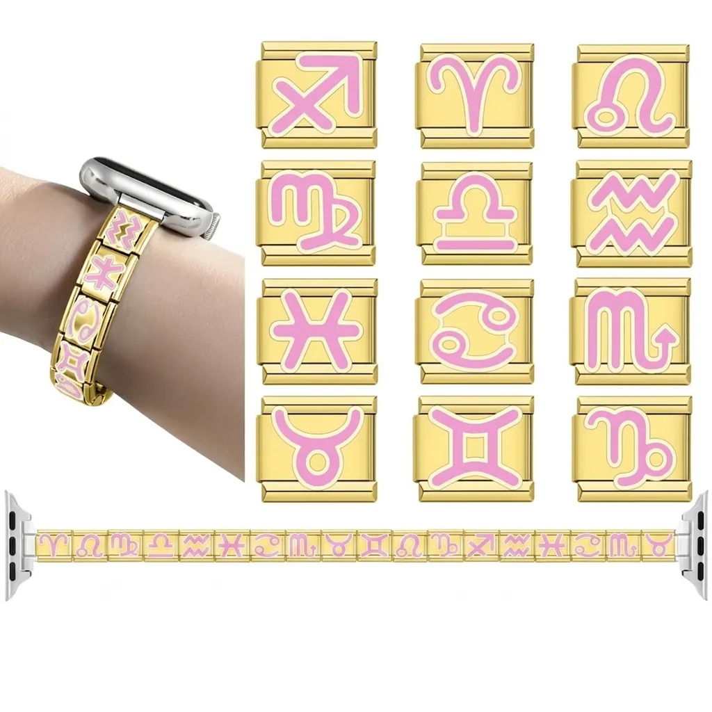 Maglia per Bracciale Italian Charm per Uomo Donna in Acciaio Inossidabile Smalto Rosa Segni Zodiacali Gioielli DIY
