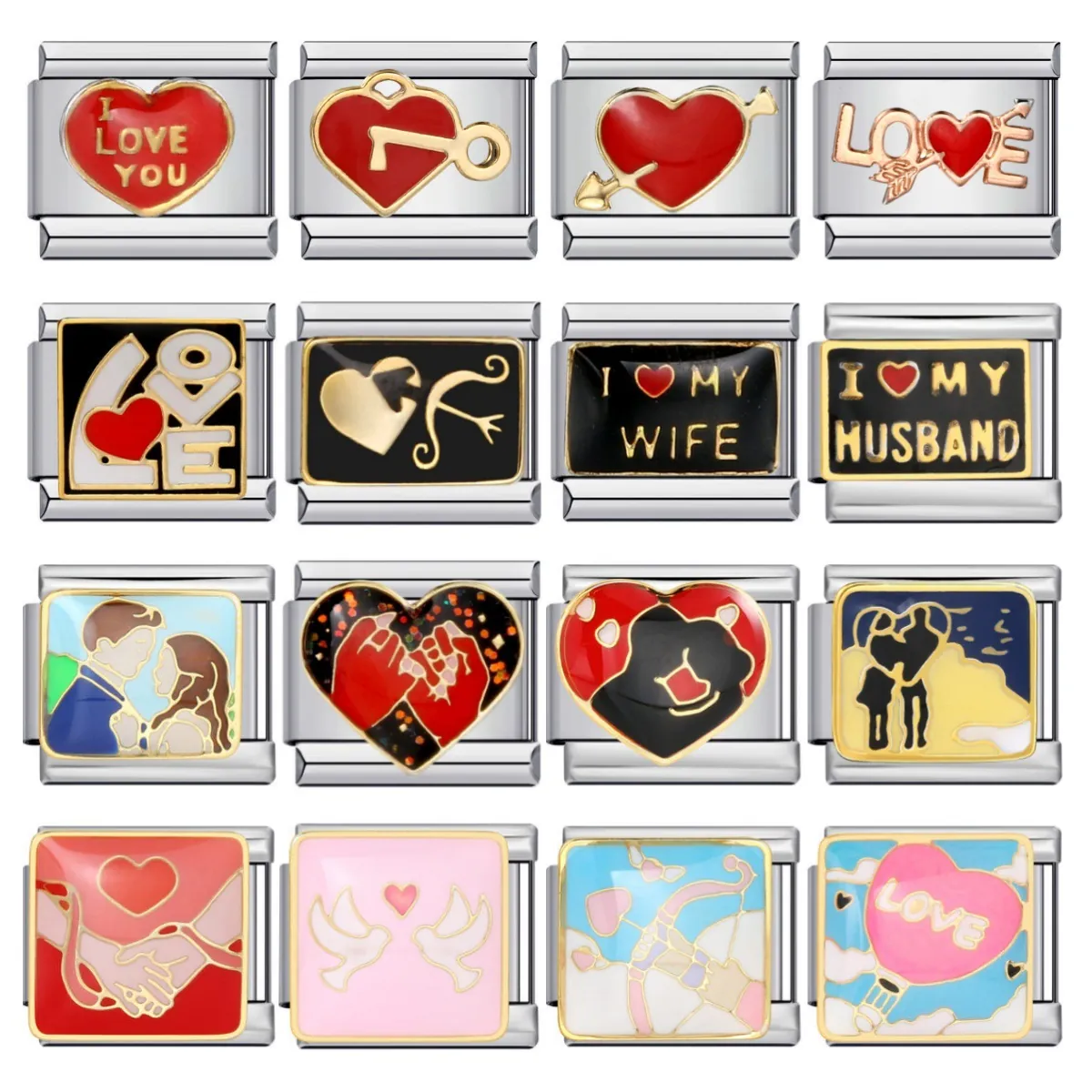 Liens de Charm Italien en Acier Inoxydable Émail Cœur Amour DIY Breloques de Bracelet Modulaire pour Femmes Bijoux