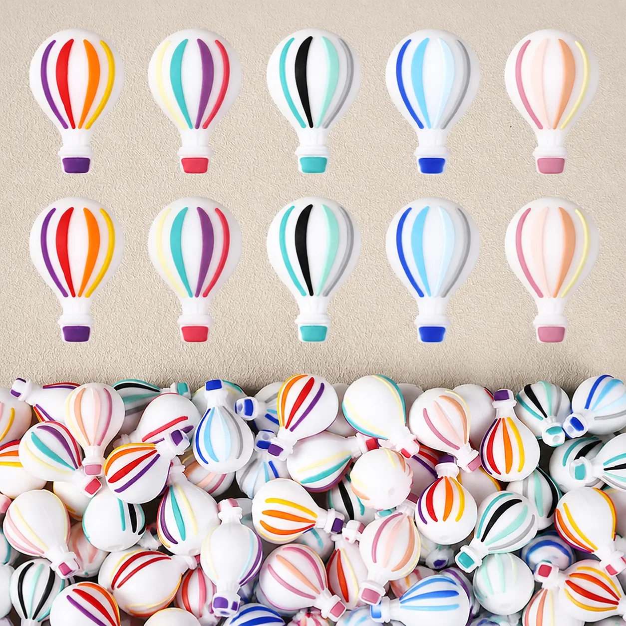 Hot Air Balloon Silicone Beads Food Grade DIY Jewelry Making Colorful Striped Teething Pendant Beads For Kids Keychain Crafts