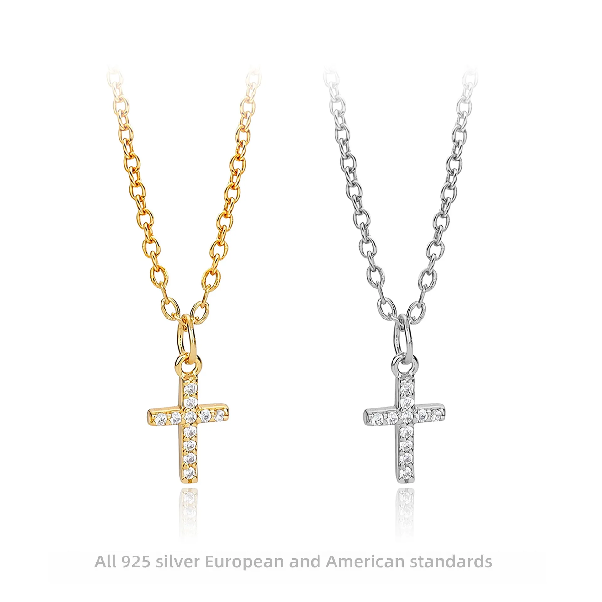925 Sterling Silver Cross Necklace With Cubic Zirconia Dainty Religious Pendant Minimalist Jewelry Gift For Women