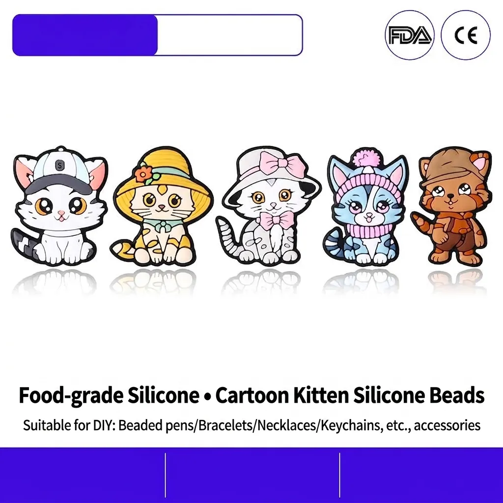 Cuentas de Silicona de Gato para Bolígrafos DIY Creación de Joyas Silicona de Grado Alimenticio Cuentas de Animales para Bebés