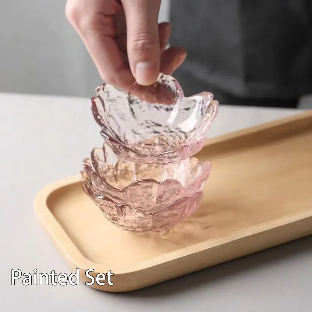 Petit Plat à Sauce en Verre Martelé Style Japonais Fleur de Cerisier Bord Doré Forme de Coeur Bol à Tremper pour Cuisine Maison Fête Décoration