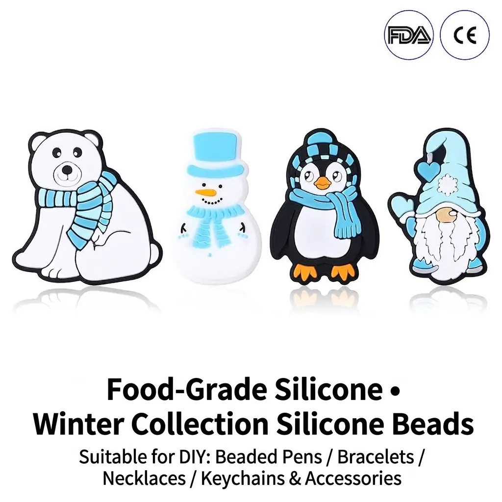 Cartoon Winter Thema Lebensmittelqualität Silikon Perlen Schneemann Eisbär Pinguin Zwerg Für Baby Zahnen DIY Schmuckherstellung Handwerk