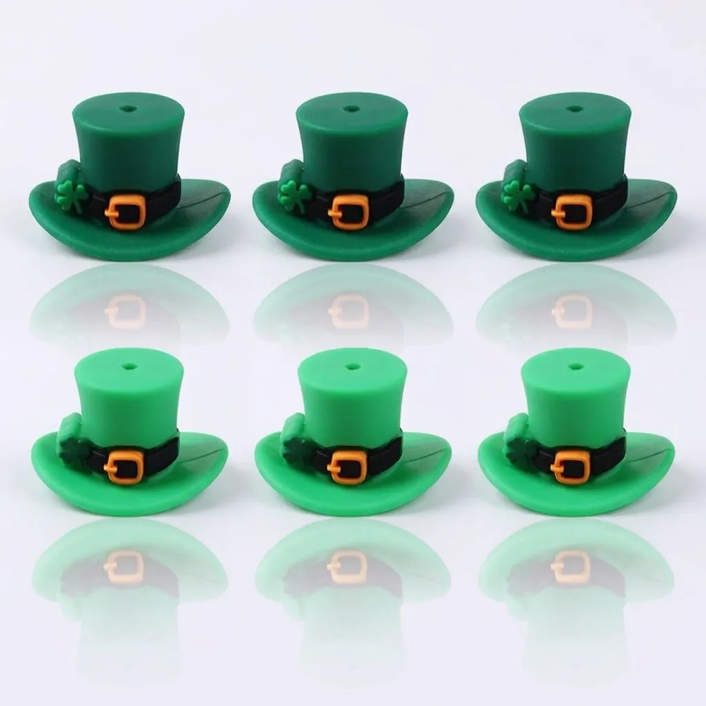 St. Patrick's Day Grüne Leprechaun Hut Silikonperlen Lebensmittelecht Kleeblatt Glückshut Strohhalm Aufsatz DIY Schmuck Basteln