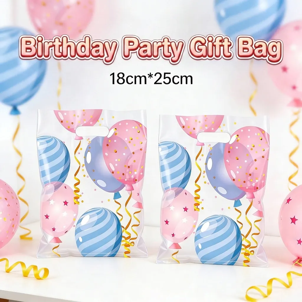 Bolsas de Regalo Para Fiesta de Cumpleaños de Plástico Con Patrón de Globos Animados Bolsas De Golosinas Con Asas Decoración