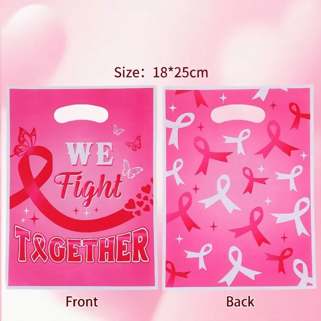 Pink Ribbon Breast Cancer Awareness Gift Bags Pearlescent Film Handle Bags WE Fight TOGETHER Party Favor Packaging Bags