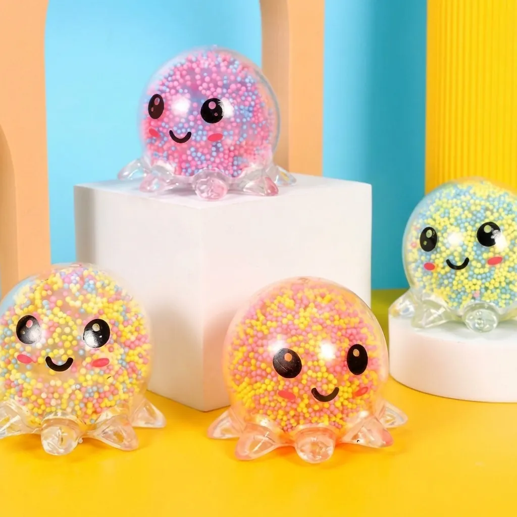 LED Glowing Octopus Squishy Toy TPR Soft Foam Beads Stress Relief Squeeze Fidget Toy For Kids Adults Fun Office Desk Toy