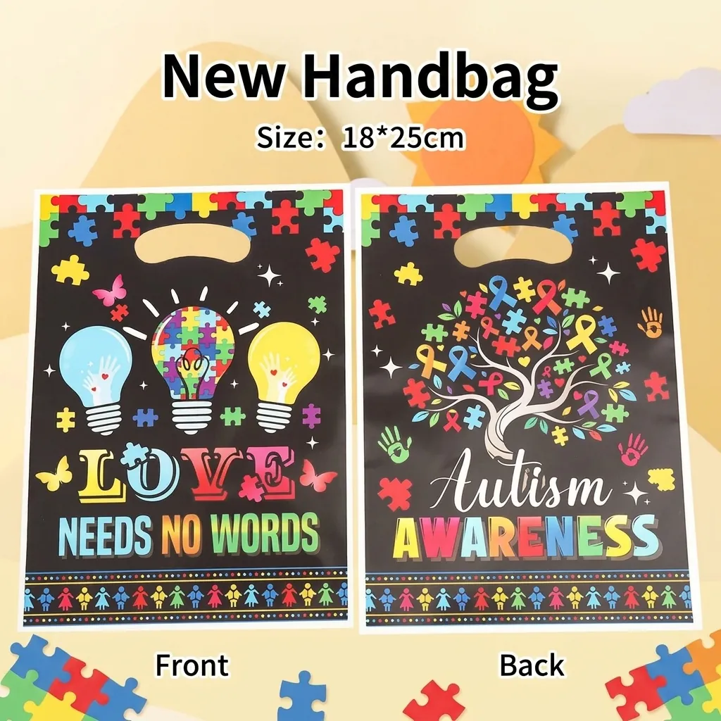 Autisme Bewustzijn Puzzel Handvat Cadeauzakjes Plastic Dubbelzijdig Bedrukte Liefdadigheidsevenement Favor Zakken Voor Goodies Feestartikelen Tote Bag Verpakking