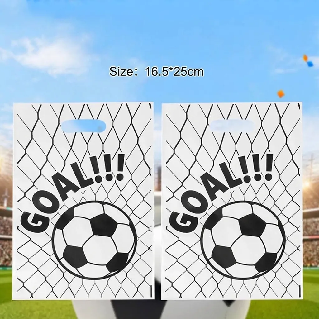 Voetbal Thema Party Cadeauzakjes Plastic Football Goal Print Handvat Zakken Voor Verjaardag Sport Evenement Snoepzakjes