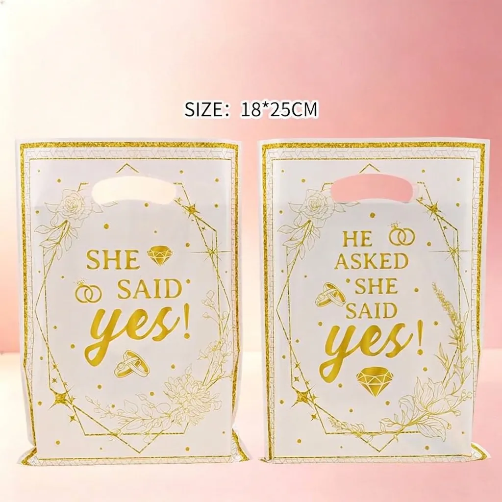 Witte Gouden Warmdruk Bruiloft Cadeautassen She Said Yes Patroon Kunststof Handtassen Voor Verloving Aanzoek Bridal Shower Feest