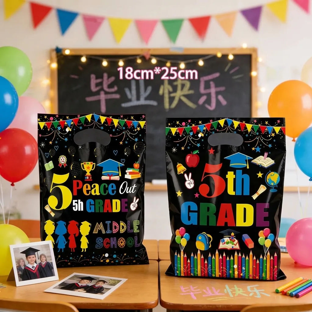 Graduation Party Gift Bags With Handles 5th Grade Middle School Theme Plastic Goody Bags For Candy Ceremony Party Favors