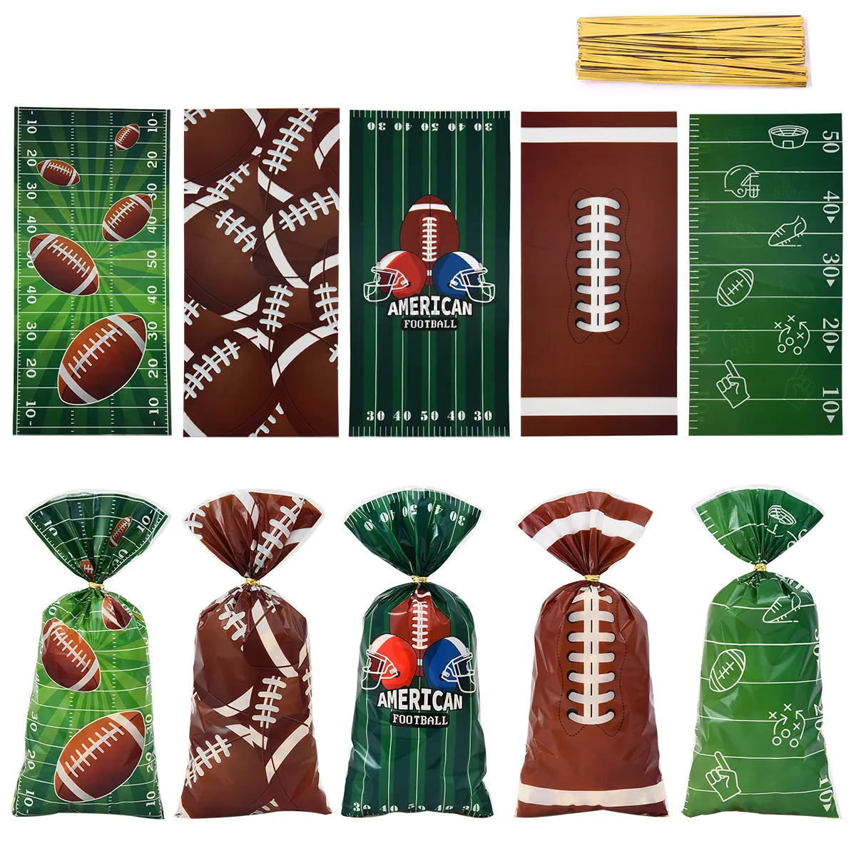 Süßigkeitentüten Mit American Football Thema Party Favors OPP Cellophan Keks Geschenktüten Mit Gold Bindern Flache Taschen