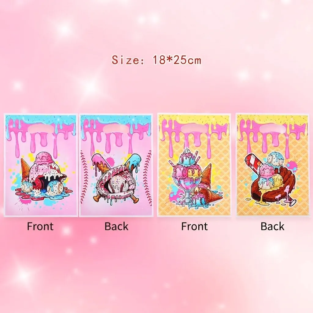 Ice Cream Drip Baseball Pattern Pearlescent Film Gift Bags For Party Favors Birthday Handbags Candy Packaging
