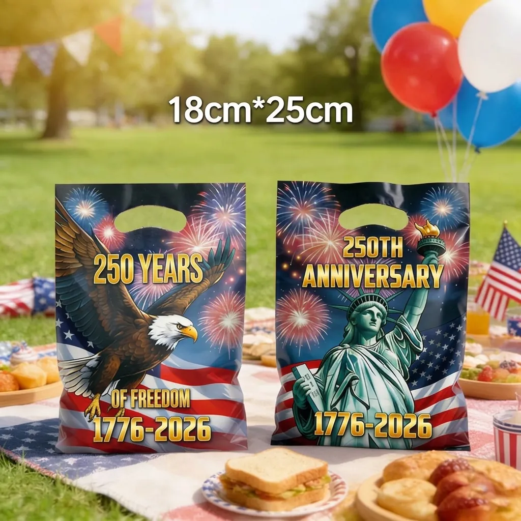 Patriotic US Anniversary Party Gift Bags Statue Of Liberty Bald Eagle Theme Plastic Shopping Bags For Celebration Events