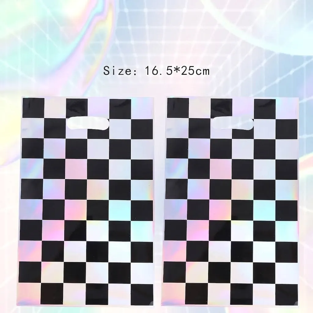 Holographic Laser Checkerboard Handbag Party Favors Gift Bag Candy Packaging Plastic Die Cut Handle Birthday Return Bag