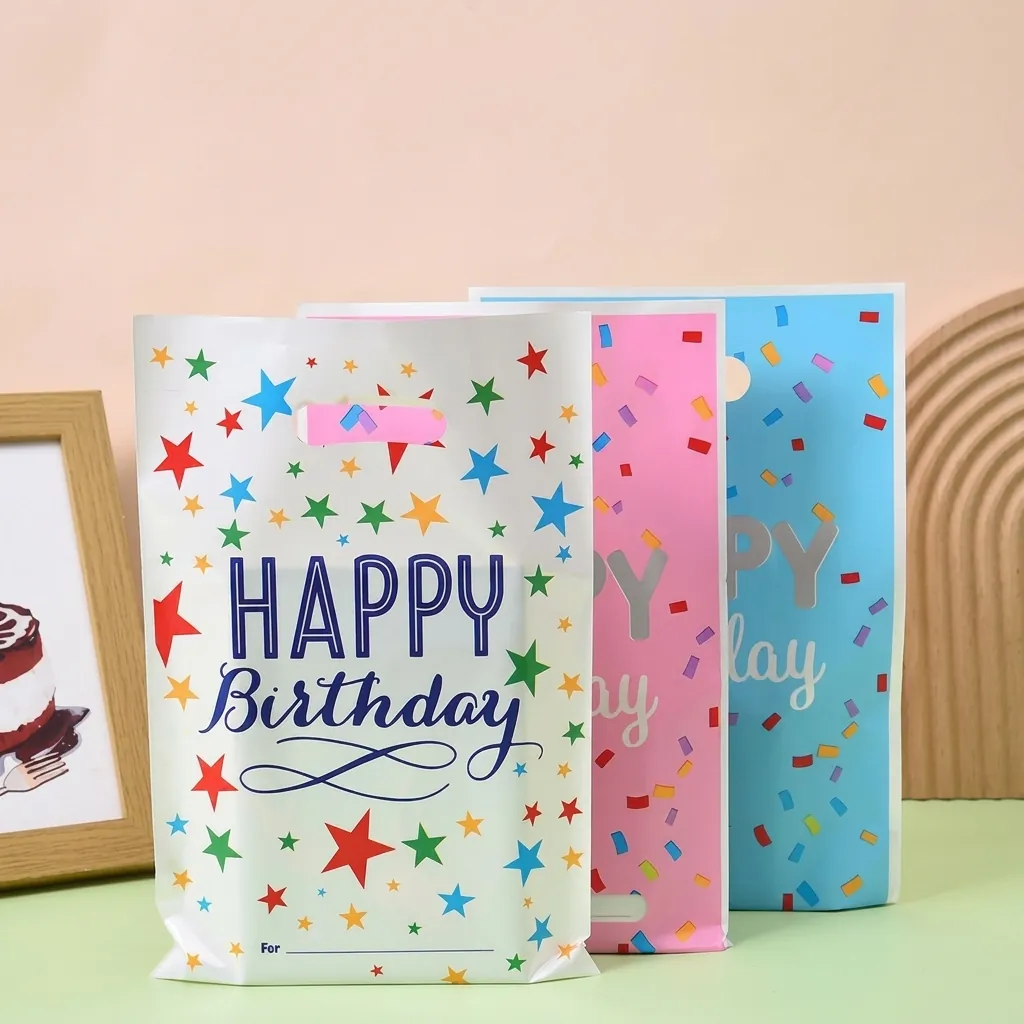 Happy Birthday Party Gift Bags Star Pattern Pearl Film Handle Bags For Kids Candy Return Festive Party Supplies Supplies