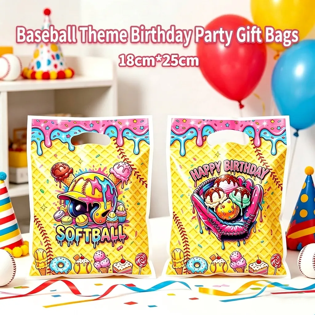 Bolsas de Regalo para Fiesta de Cumpleaños con Tema de Béisbol Sóftbol Amarillo Waffle Bolsas de Dulces para Niños