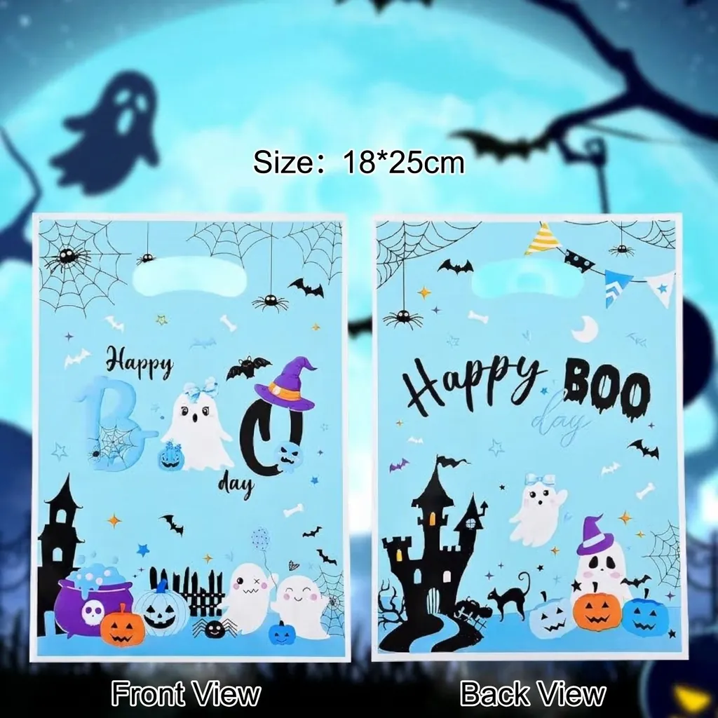 Sacchetti di Plastica per Caramelle di Halloween Stampa Fantasma Zucca Sacchetto Regalo Con Manico per Festa Biscotti