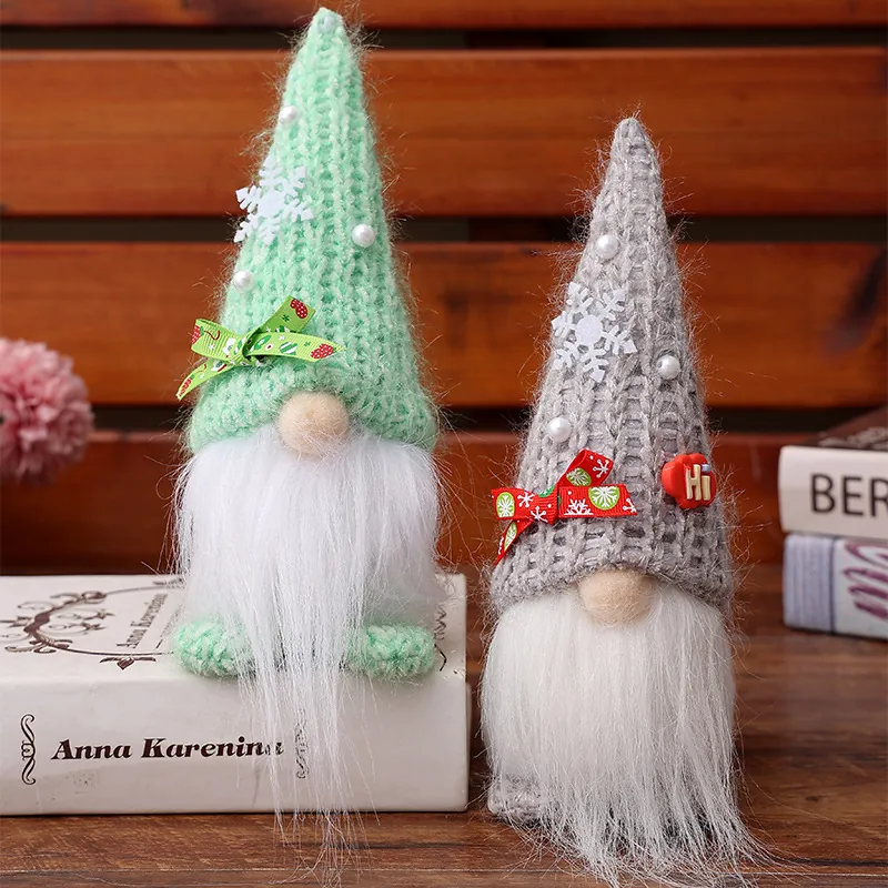 Weihnachts Gnom Rudolph Gesichtslos Puppe Strickmütze Schneeflocke Perle Schleife Hängen Rudolph Ornament Xmas Haus Fenster Deko Figur