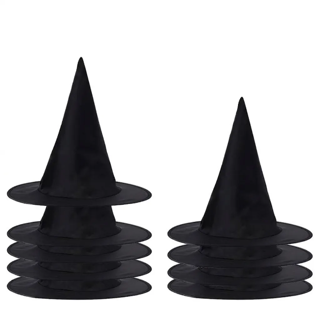 Halloween Noir Tissu Oxford Chapeau de Sorcière Pointu Chapeau de Sorcier Pour Fête Cosplay Mascarade Performance Costume Accessoires
