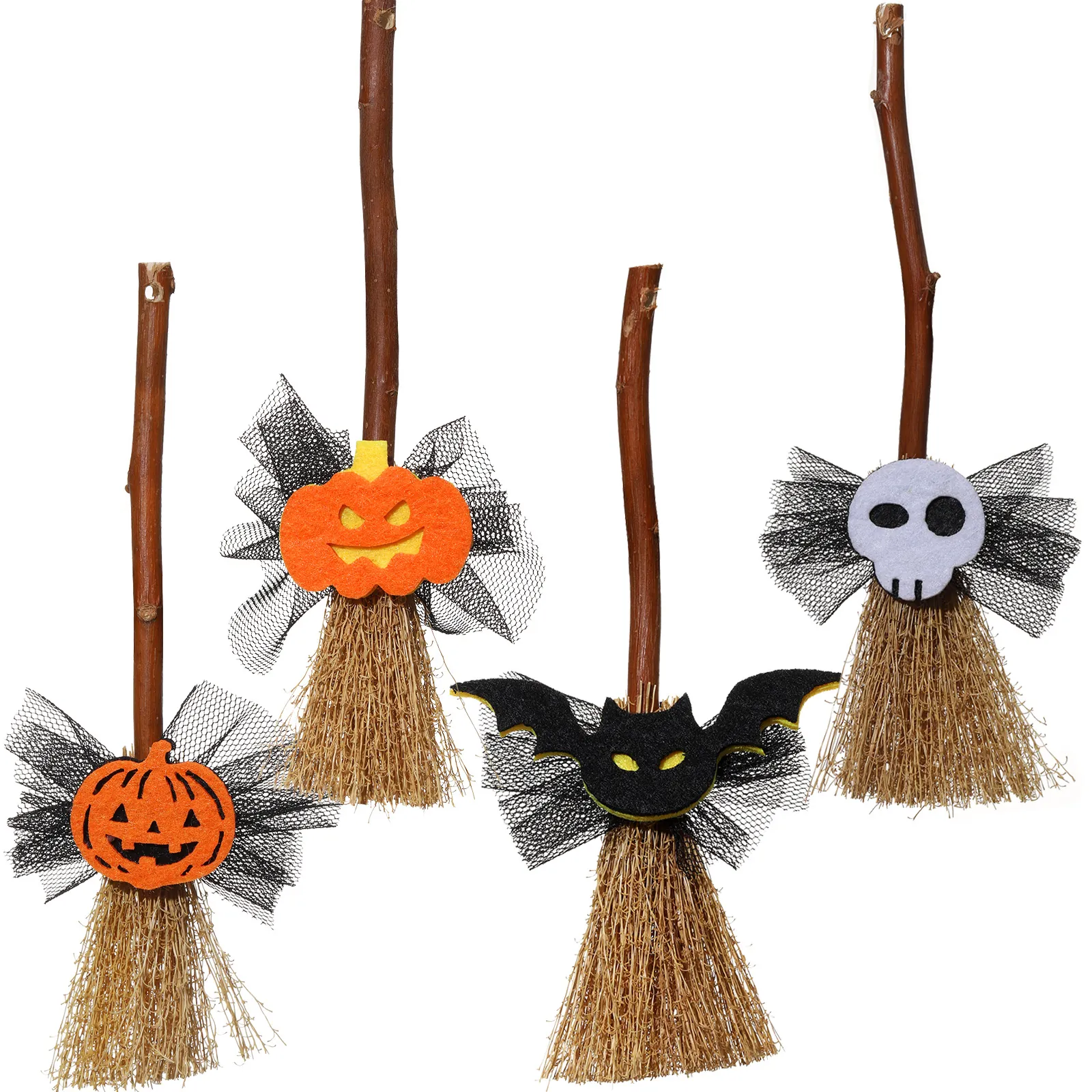 Mini Escobas de Bruja de Halloween Decoraciones de Madera y Paja Ornamentos de Escoba de Brujería para Accesorios de Fiesta de Halloween Hogar