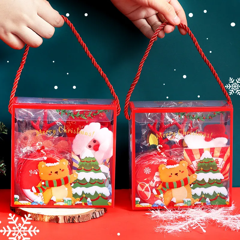 Christmas Gift Collection for Kids Students Creative Xmas Present with Santa Reindeer Plush Toys Handle Bag Party Favors