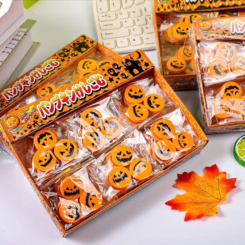 Halloween Pumpkin Jack-O-Lantern Face Printed Round Rubber Eraser Orange Creative Stationery For Kids School Holiday Party Favors Gift