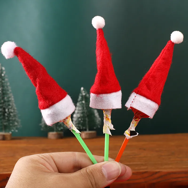 Mini Christmas Lollipop Hats Scarf Set Wine Bottle Cap Apple Decoration Non-Woven Fabric Small Santa Hats Festive Party Decor