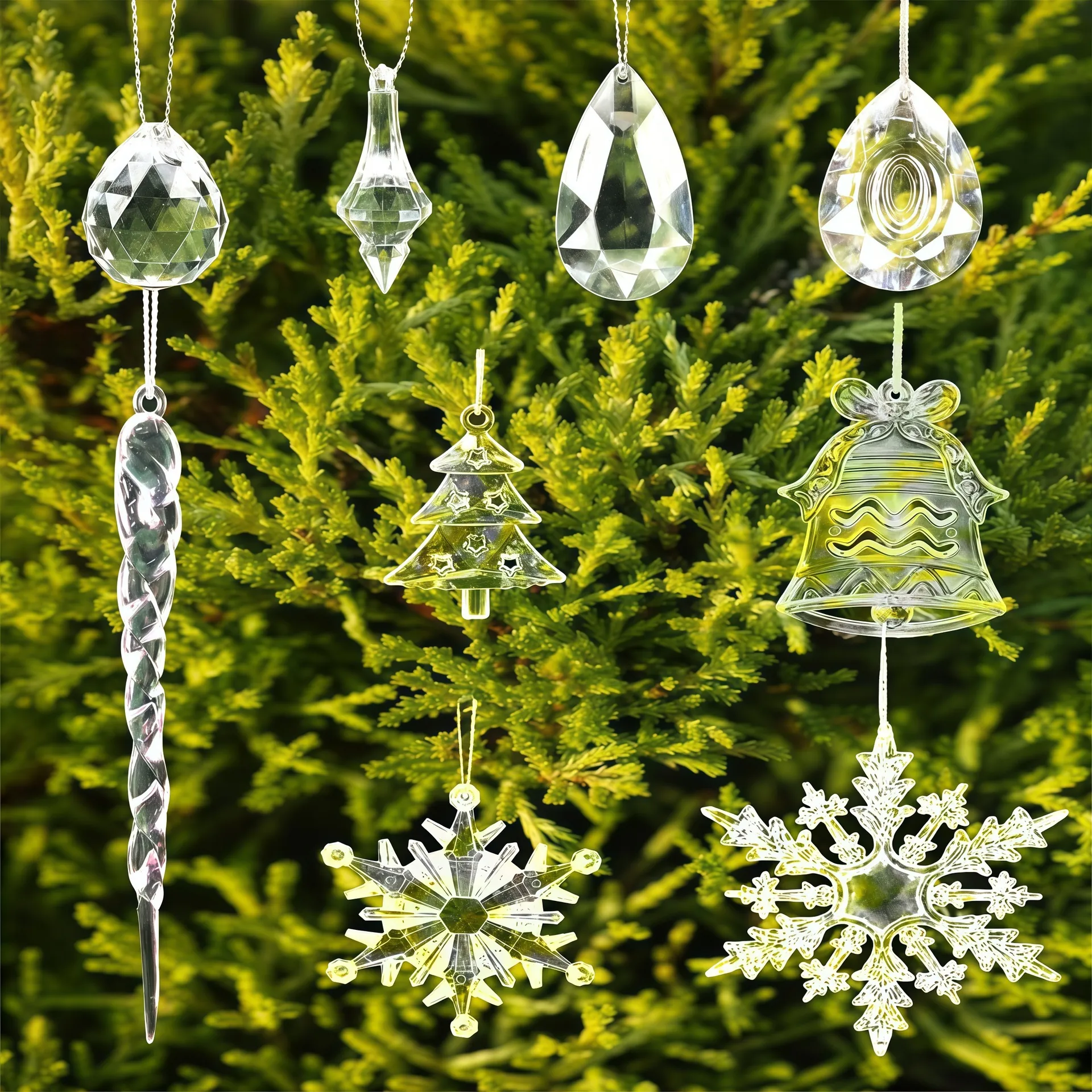 Transparent Christmas Ornaments Set Acrylic Icicles Snowflakes Hanging Pendants For Tree Home Party Decor Clear Plastic Decor