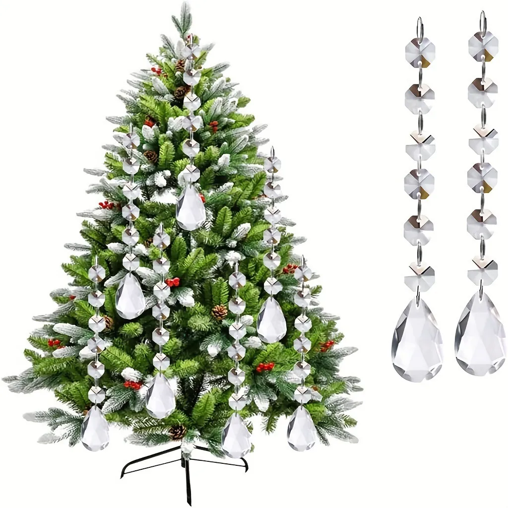 Transparent Acrylic Faux Crystal Bead String Pendant Christmas Tree Decoration Wedding Party Hanging Ornament Faceted Decor