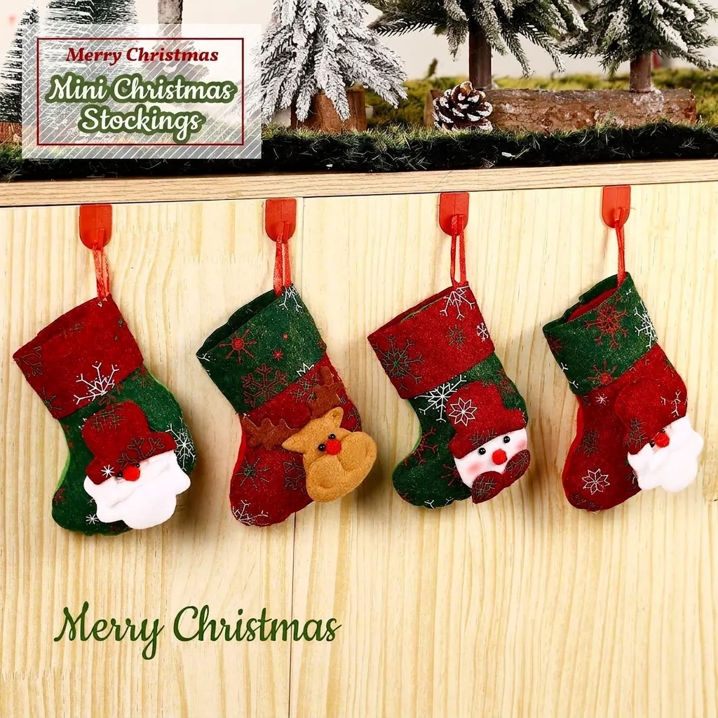Klassischer Weihnachtsstrumpf Weihnachtsmann Rentier Schneemann Muster Stoff Geschenktüte Weihnachtsbaum Anhänger Party Heim