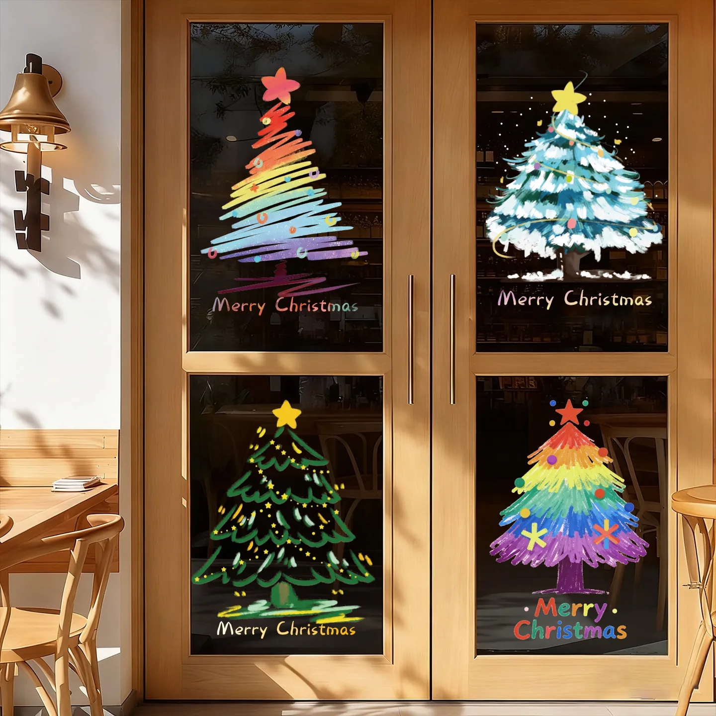 Christmas Window Stickers Static Cling Santa Claus Tree Snowflake Decals For Glass Door Holiday Home Showcase Decorations