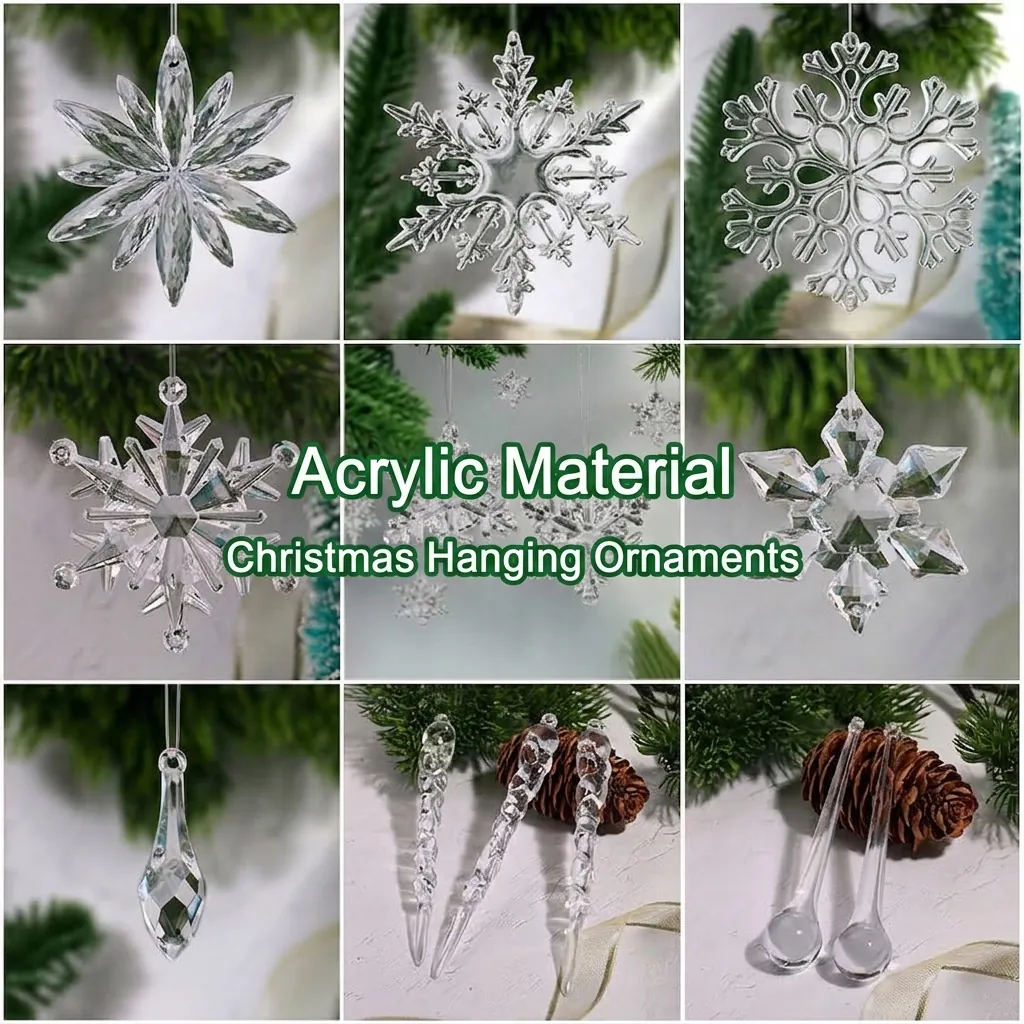 Duidelijke Acryl Sneeuwvlok Ijspegel Kerstboom Hangende Ornamenten Kristallen Look Bruiloft Feest Achtergrond Props Festival Decor