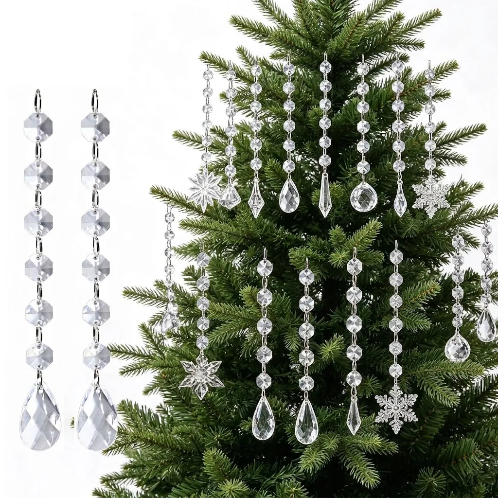 Guirlande de Cuentas de Octágono de Cristal Acrílico Ornamento Colgante de Navidad Decoración de Boda Fiesta Colgante de Copo de Nieve