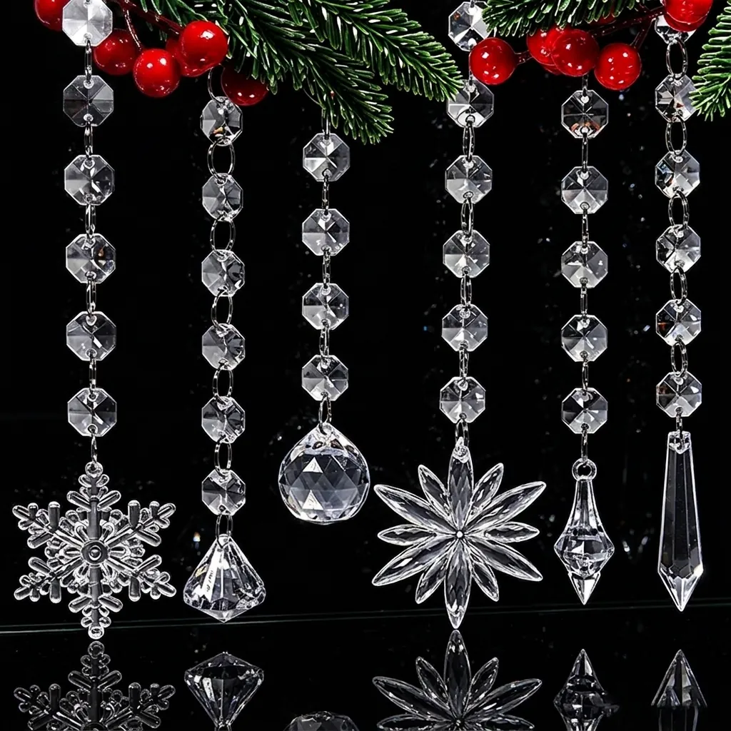 Clear Faux Crystal Christmas Hanging Decoration Snowflake Star Waterdrop Acrylic Bead Chain Pendant For Wedding Party Home Decor